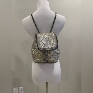 Stella McCartney Falabella mini backpack metallic silver quilted chain detail